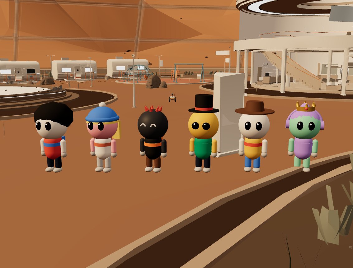Six customised Grokbots standing in a row in the dome